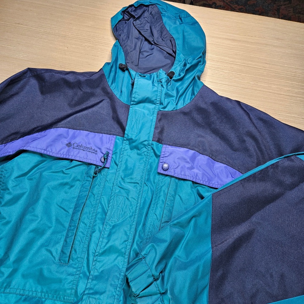 Columbia Sportswear Company Colorblock Anorak Jacket Men's‎ XL Teal Navy Purple